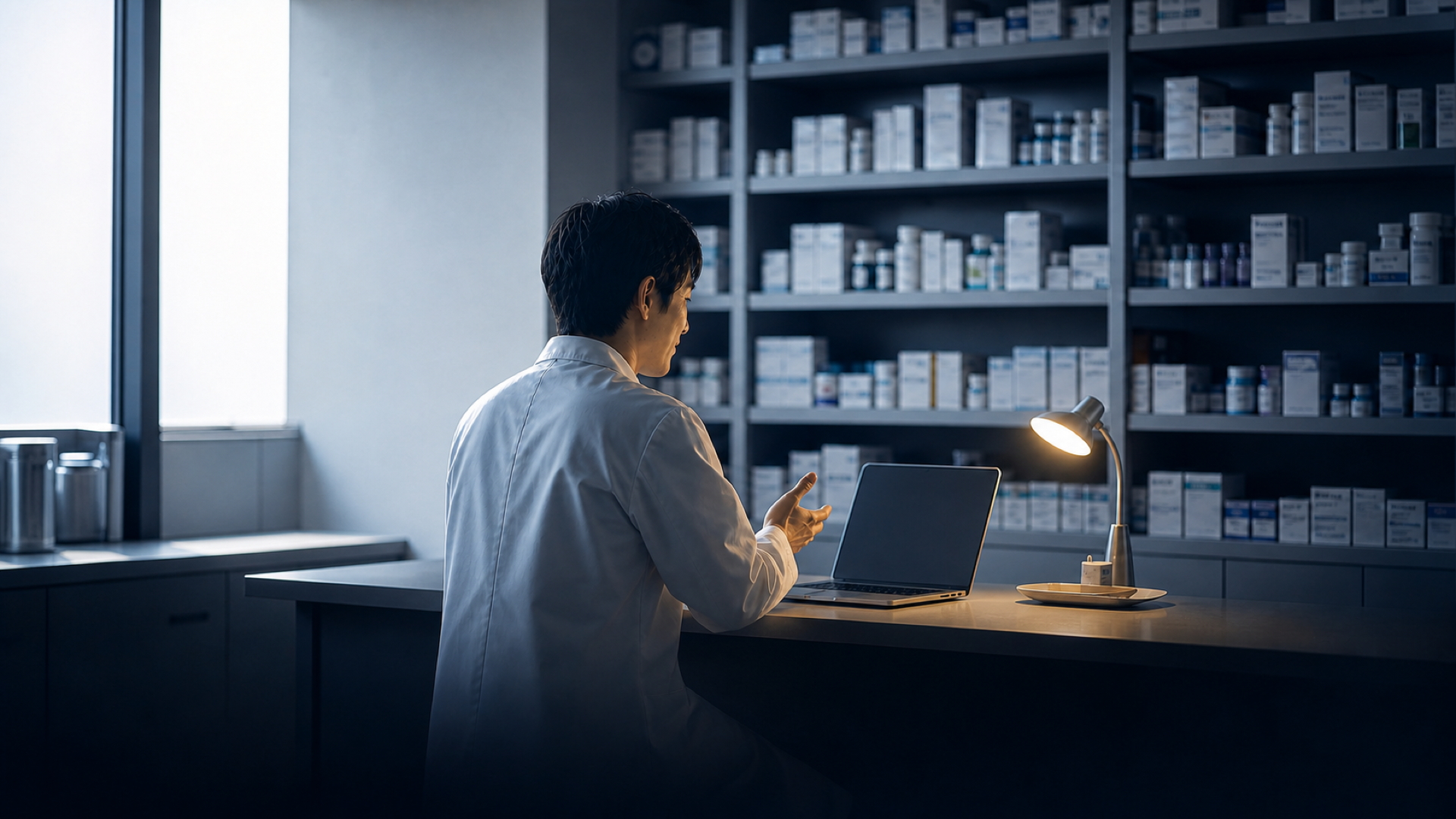 画面越しに患者と話す薬剤師