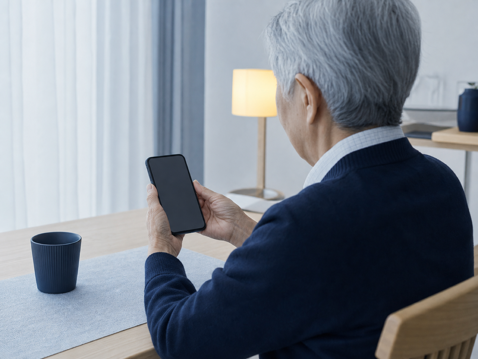 自宅でスマートフォンを使う患者さま